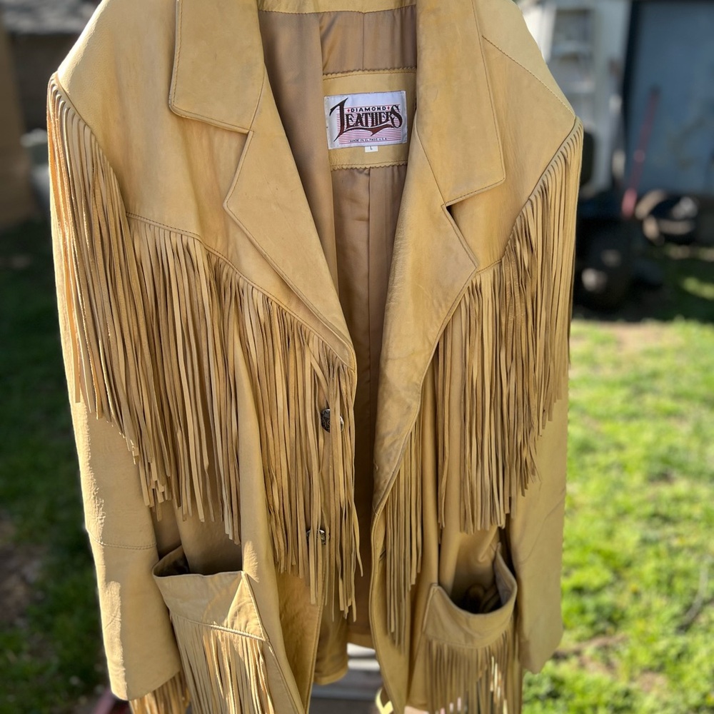 Diamond Leathers Fringe Jacket in Tan